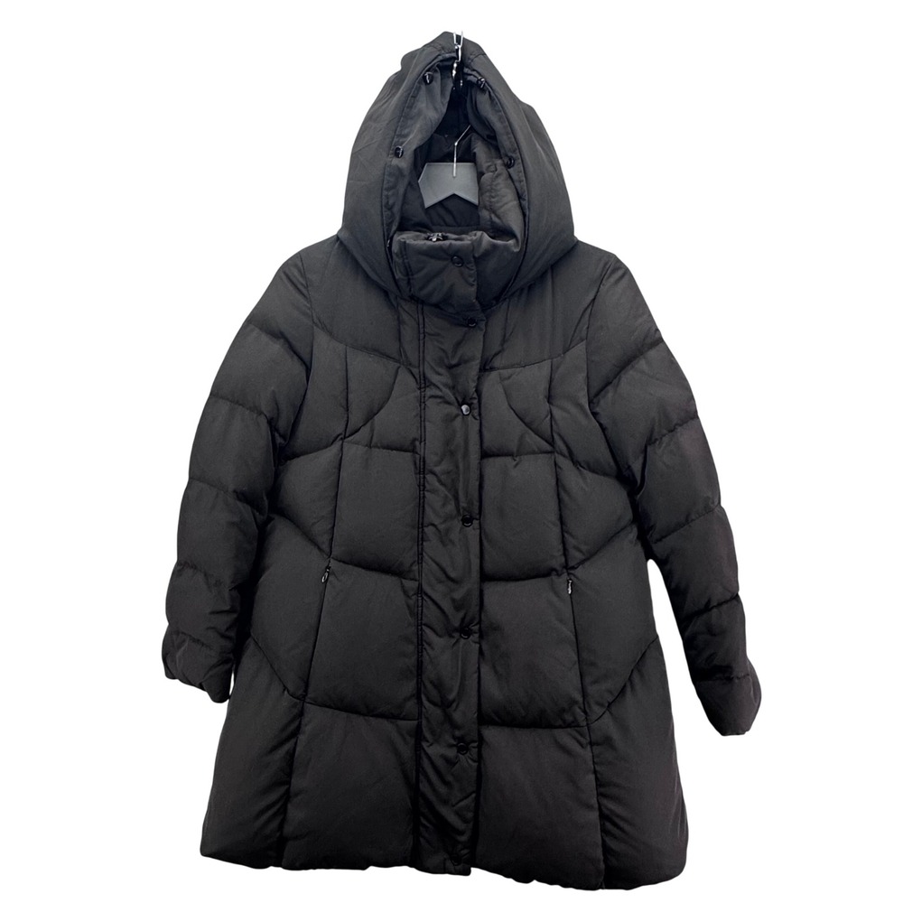 McGinn Womens Goose Feather Down Puffer Coat Size 36‎ Black Hooded Outdoor Cozy